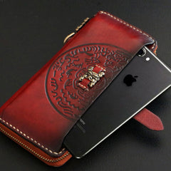 Handmade Mens Tooled Snow Lion Leather Chain Wallet Biker Trucker Wallet with Chain - iwalletsmen