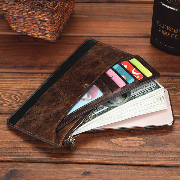 Vintage Coffee Mens Slim Leather Long Wallet One Slim Clutch Wallet for Men - iwalletsmen