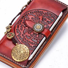 Handmade Leather Mens Chain Biker Wallet Cool Leather Wallet Long Phone Wallets for Men