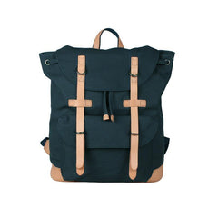 Black Fashion Canvas Leather Mens Laptop Backpack Navy Blue College Backpack Travel Backpack for Men - iwalletsmen