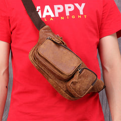 Badass Leather Fanny Pack Men's Brown Hip Bag Bum Bag Waist Bag For Men - iwalletsmen