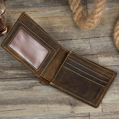 Cool Dark Brown Leather Mens Small Wallet Bifold Slim billfold Wallets for Men - iwalletsmen