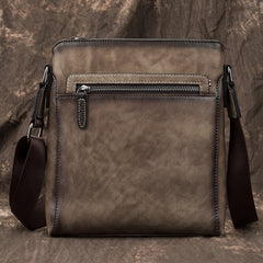 Cool Brown Leather Men's 10 inches Vertical Side Bag Blue Business Messenger Bag Courier Bag For Men - iwalletsmen