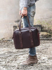 Dark Brown Cool Leather Mens Large 15 inches Briefcase Laptop Briefcase Messenger Bags Side Bags Work Bag for Men - iwalletsmen