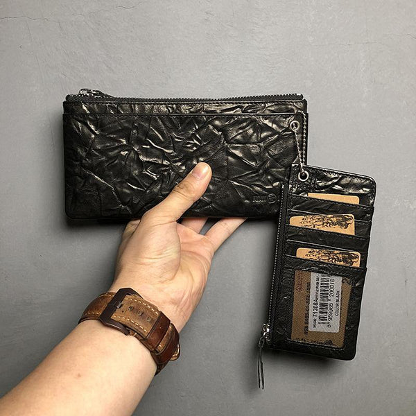 Cool Leather Mens Black Zipper Wallet Long Leather Wallet Clutch Wristlet Wallet for Men - iwalletsmen