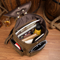 Brown Business Mens Leather 12-inches Computer Backpacks Cool Travel Backpacks School Backpacks for men - iwalletsmen