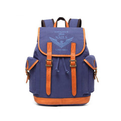 Navy Blue Canvas Mens Large 15'' Laptop Backpack College Backpack Travel Backpack for Men - iwalletsmen