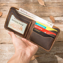 Cool Leather Mens Coffee Slim Small Wallet Bifold Vintage billfold Wallet for Men - iwalletsmen