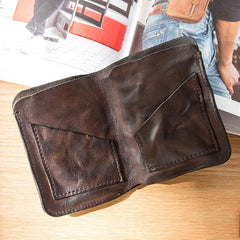 Dark Brown Wrinkled Leather Mens Front Pocket Card Wallets Bifold Vintage billfold Wallet Small Wallet for Men - iwalletsmen