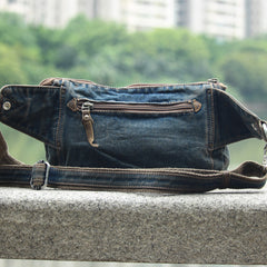Cool Denim Blue Mens Small Fanny Pack Waist Bag Blue Chest Bag Hip Bag Bum Bags For Men - iwalletsmen