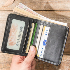Black Cool Leather Mens Small Wallet billfold Wallet Bifold Vintage SLim Wallet for Men - iwalletsmen