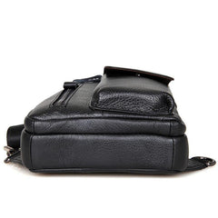 Top Black Leather Backpack Men's  Sling Bag Chest Bag Top One shoulder Backpack Sling Pack For Men - iwalletsmen
