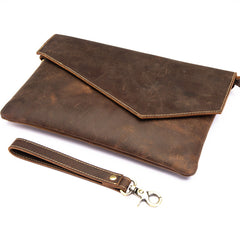 Dark Brown Vintage Leather Wristlet Bag Mens Tablet Bag Handy File Bag Clutch Bag For Men - iwalletsmen