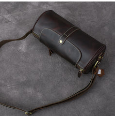 Leather Mens Vintage Brown Side Bag Barrel Messenger Bag Small Bucket Bag For Men - iwalletsmen
