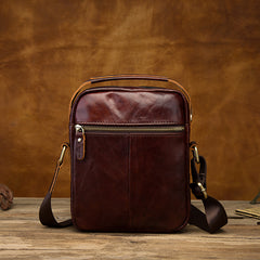 Vintage Black Leather Men's Small Vertical Side Bag Brown Shoulder Bag Handbag For Men - iwalletsmen