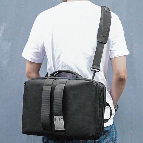 Cool PVC Canvas Men's Blue Messenger Bag Travel Backpack 15.5'' Black Handbag For Men - iwalletsmen