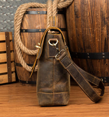 Vintage Dark Brown Leather 15 inches Briefcase Messenger Bags Work Side Bags for Men - iwalletsmen
