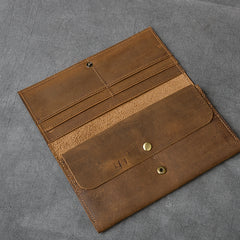 Brown Leather Mens Long Wallet Long Bifold Card Wallet For Men - iwalletsmen