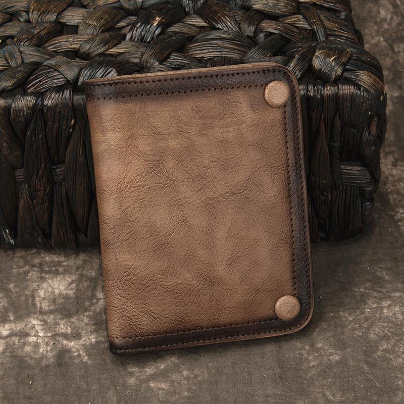 Brown Vintage Bifold Wallet Leather Mens Blue billfold Small Wallet Zipper Small Wallet For Men - iwalletsmen