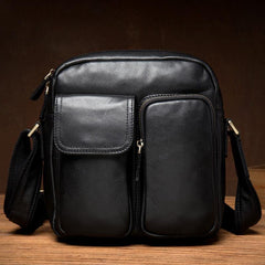Cool Black Leather Small Courier Bags Brown Vertical Messenger Bag Postman Bag for Men - iwalletsmen