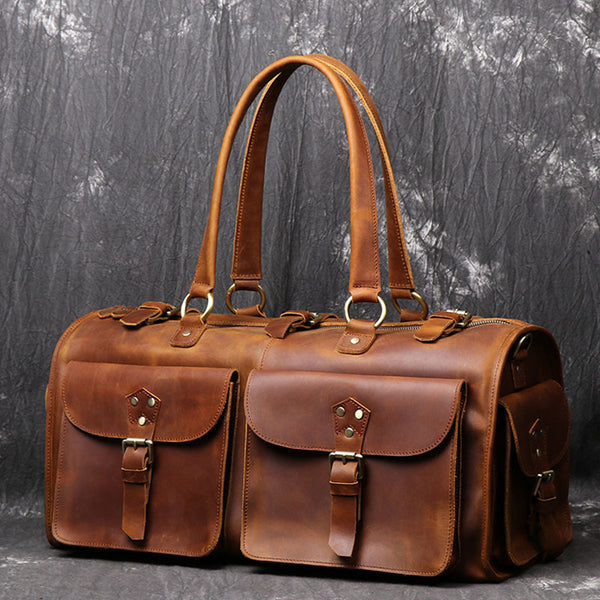 Cool Leather Mens Travel Bag Overnight Bag Work Handbag Business Travel Bags for Men - iwalletsmen