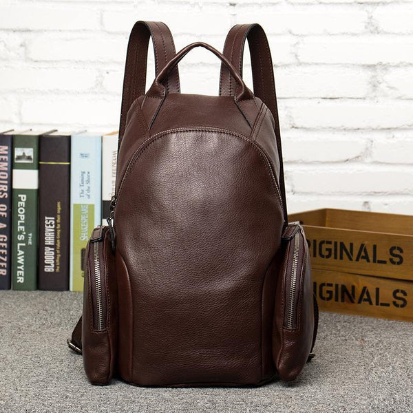 Gray Fashion Mens Leather 12-inch Computer Backpacks Cool Travel Backpacks School Backpack for men - iwalletsmen