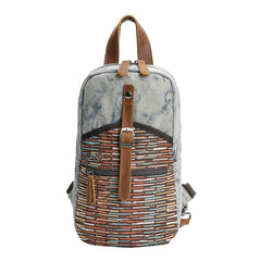Canvas Mens Folk Gray Chest Bag One Shoulder Backpack Gray Sling Bag for Men - iwalletsmen
