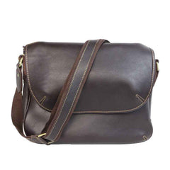 Black Leather Mens Casual 10'' Courier Bags Messenger Bags Dark Coffee Gray Postman Bag For Men - iwalletsmen