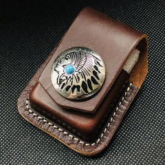 Black Handmade Leather Mens Monster Zippo Lighter Holders Lighter Case For Men - iwalletsmen