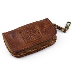 Vintage Brown Leather Men's Car Key Wallet Black Key Zipper Wallet For Men - iwalletsmen