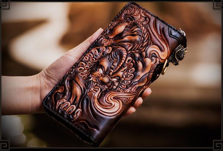 Handmade Leather Tooled Chinese Dragon Mens Belt Custom Cool Leather M