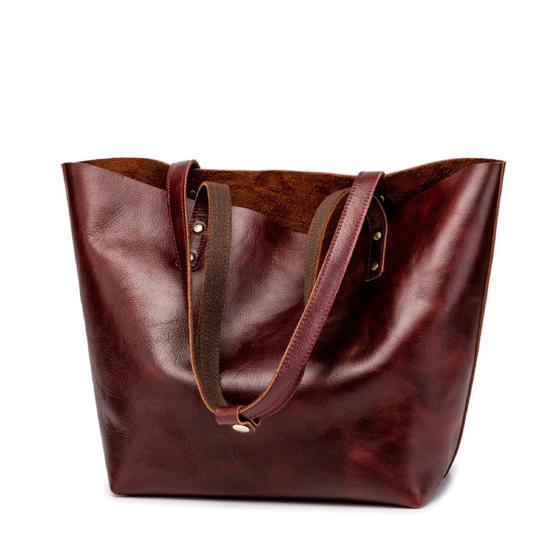 Mens Womens Leather Red Brown Tote Handbag Vintage Shoulder Tote Purse Tote Bag For Men - iwalletsmen