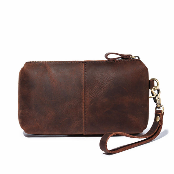 Brown MENS LEATHER ZIPPER CLUTCH WRISTLET PURSE BAG CLUTCH Wallet FOR MEN - iwalletsmen