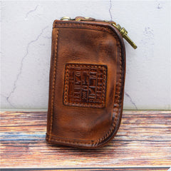 Vintage Mens LEATHER Car Key Holder Zipper Key Wallet Key Holder for Men - iwalletsmen