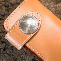 Handmade Leather Mens Cool Beige Chain Wallet Biker Trucker Wallet with Chain