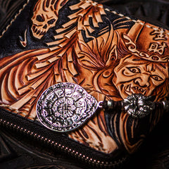Handmade Leather Chinese Black&White Tooled Mens billfold Wallet Cool Leather Wallet Slim Wallet for Men