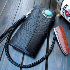 Handmade Leather Biker Wallet Mens Cool Chain Wallet Trucker Wallet with Chain