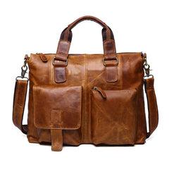 Vintage Brown Leather Men 15.6 inches Briefcase Handbag Brown Laptop Handbag Business Bag For Men - iwalletsmen
