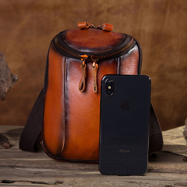 Cool Leather Tan Belt Bag Belt Pouch for Men Mini Shoulder Bag For Men - iwalletsmen