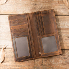 Cool Leather Mens Brown Bifold Long Wallets Long Wallet Clutch Card Wallet for Men - iwalletsmen