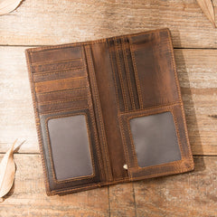 Cool Leather Mens Brown Bifold Long Wallets Long Wallet Clutch Card Wallet for Men - iwalletsmen