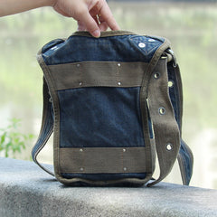 Blue Denim Mens Casual Small Side Bag Vertical Messenger Bags Jean Courier Bag For Men - iwalletsmen