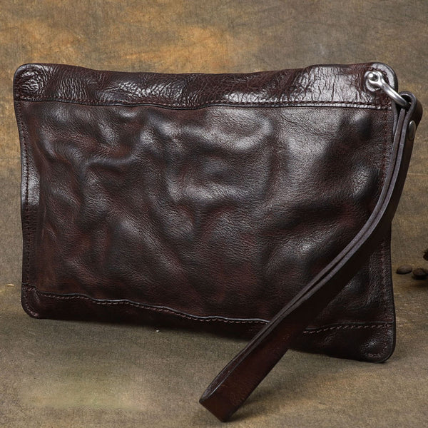 Cool Wrinkled Leather Mens Brown Long Wallet Wristlet Wallet Black Clutch Wallet for Men - iwalletsmen