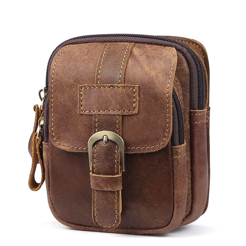 Vintage Brown Leather Men's Cell Phone Holster Leather Belt Pouch Belt Bag For Men
