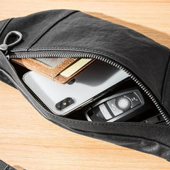 Fashion Black Leather Mens Chest Bag Sling Bag Black One Shoulder Backpack for Men - iwalletsmen