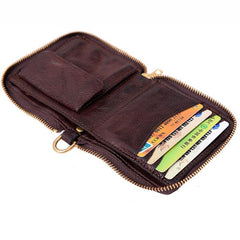 Cool Black Leather Mens billfold Biker Chain Wallet Coffee Bifold Zipper Biker Chain Wallet For Men - iwalletsmen