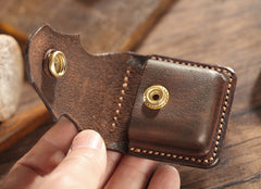 Dark Brown Handmade Leather Mens Armor Zippo Lighter Cases With Belt Loop Zippo Armor Lighter Holders For Men - iwalletsmen