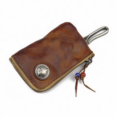 Vintage Brown Leather Men's Car Key Wallet Black Zipper Key Wallet For Men - iwalletsmen