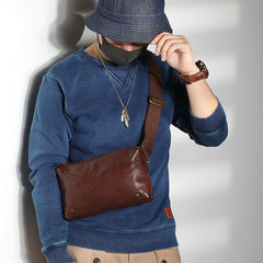 Cool Black LEATHER MEN'S 8 INCHES Small Side BAGs Sling MESSENGER BAG Chest BAG FOR MEN - iwalletsmen