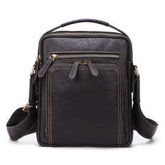 Fashion Black Leather Men's Tablet Shoulder Bag Small Vertical Side Bag Messenger Bag For Men - iwalletsmen